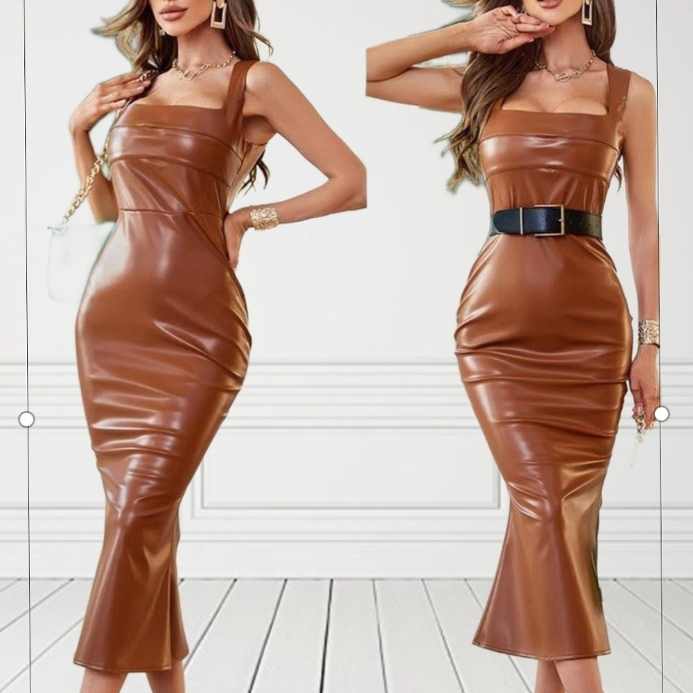 NWOT/ CHICME Sleeveless PU Leather Bodycon Dress